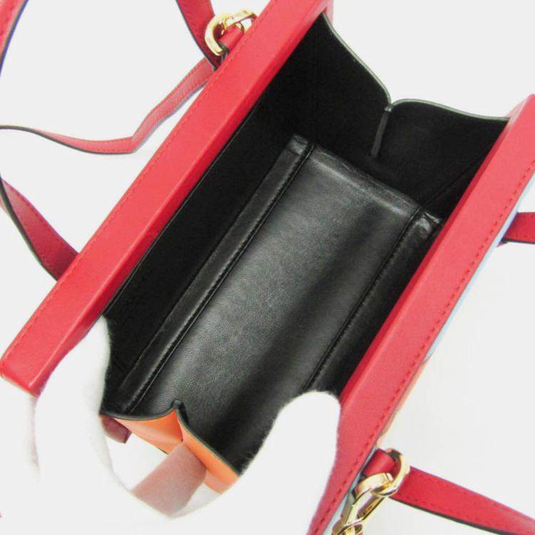 Pre Owned Loewe POSTAL Small Bag Leather Handbag Shoulder Bag Orange Red Color