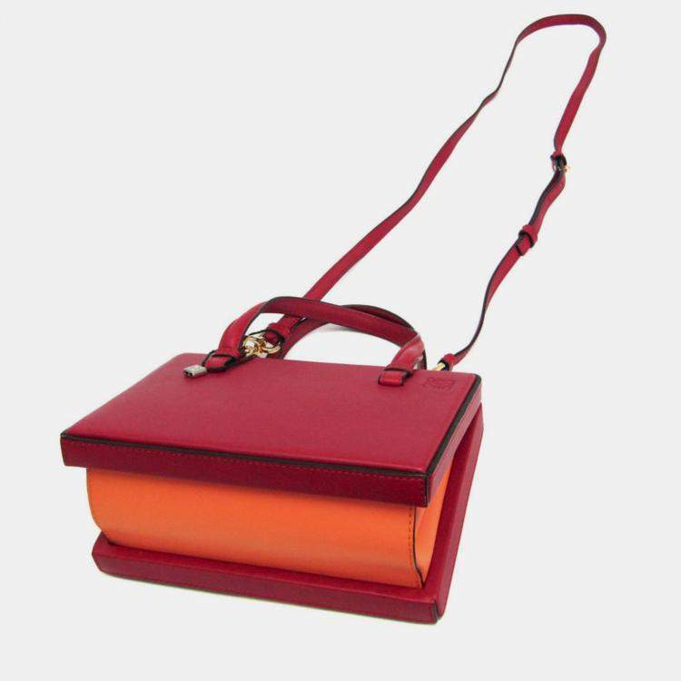 Pre Owned Loewe POSTAL Small Bag Leather Handbag Shoulder Bag Orange Red Color