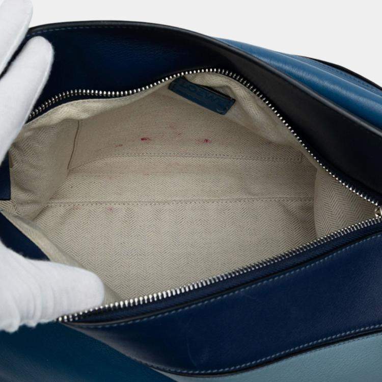Pre Owned Loewe Blue Medium Tricolor Calfskin Puzzle Satchel