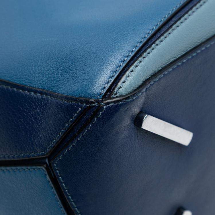 Pre Owned Loewe Blue Medium Tricolor Calfskin Puzzle Satchel