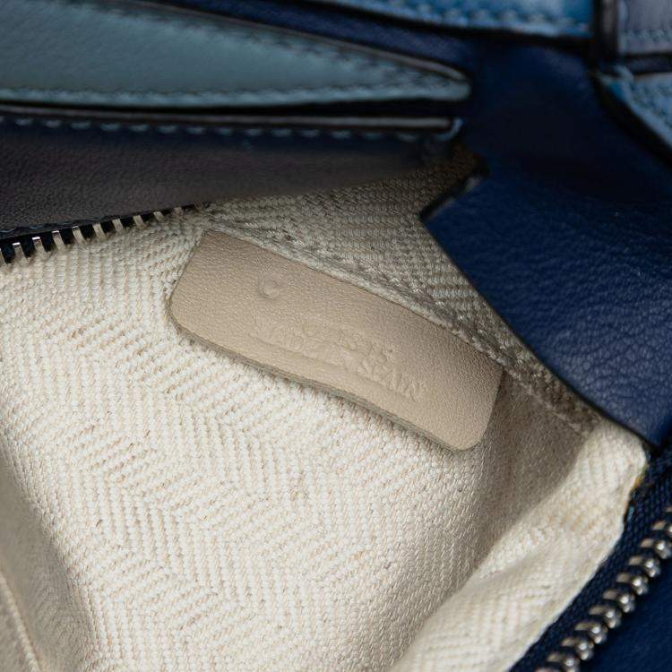 Pre Owned Loewe Blue Medium Tricolor Calfskin Puzzle Satchel