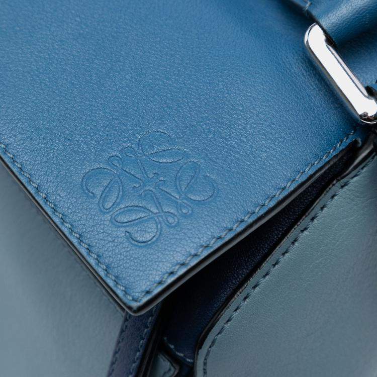 Pre Owned Loewe Blue Medium Tricolor Calfskin Puzzle Satchel