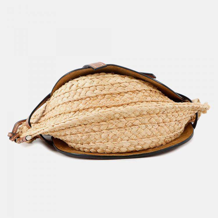 Pre Owned Loewe Gate Shoulder Bag Tan/Natural Raffia Leather Size Small