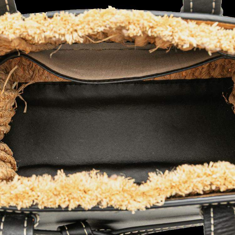 Pre Owned Loewe Gate Small Raffia and Leather Top Handle Bag