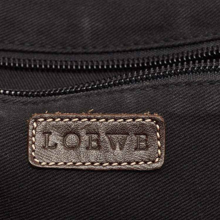 Pre Owned Loewe Blue/Brown Denim and Leather Anagram Wristlet Pouch 