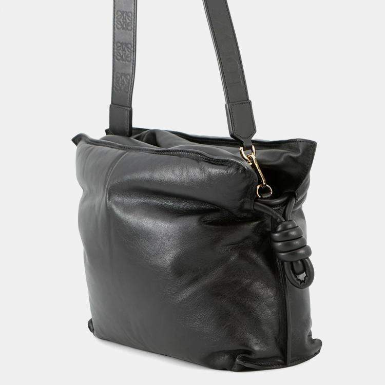 Pre Owned Loewe Puffer Flamenco Clutch Bag Black Leather