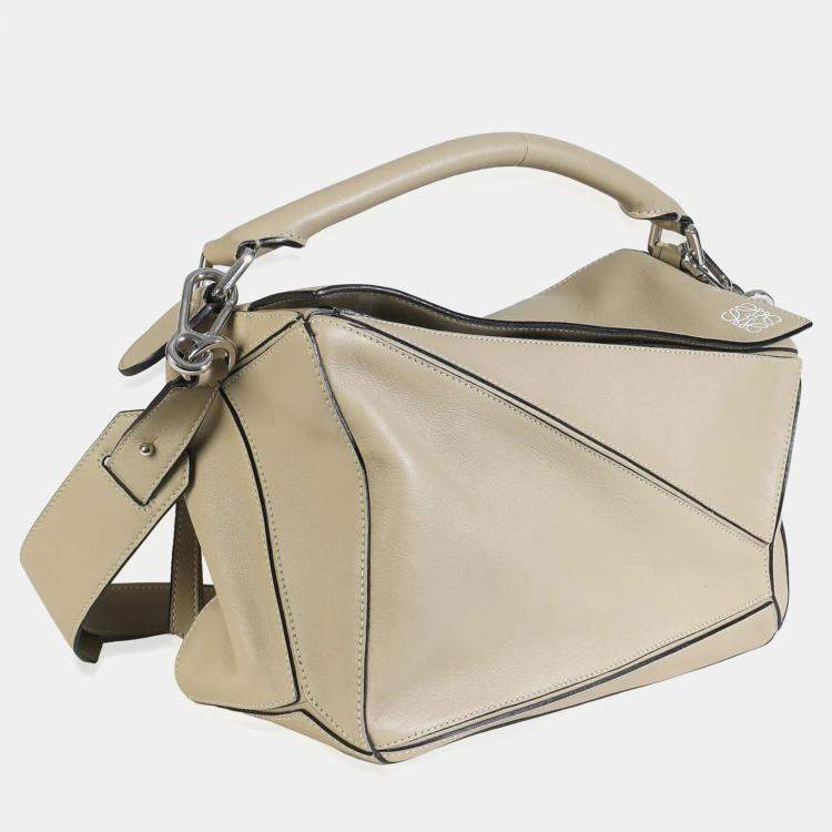 Pre Owned Loewe Sand Smooth Calfskin Medium Puzzle Bag