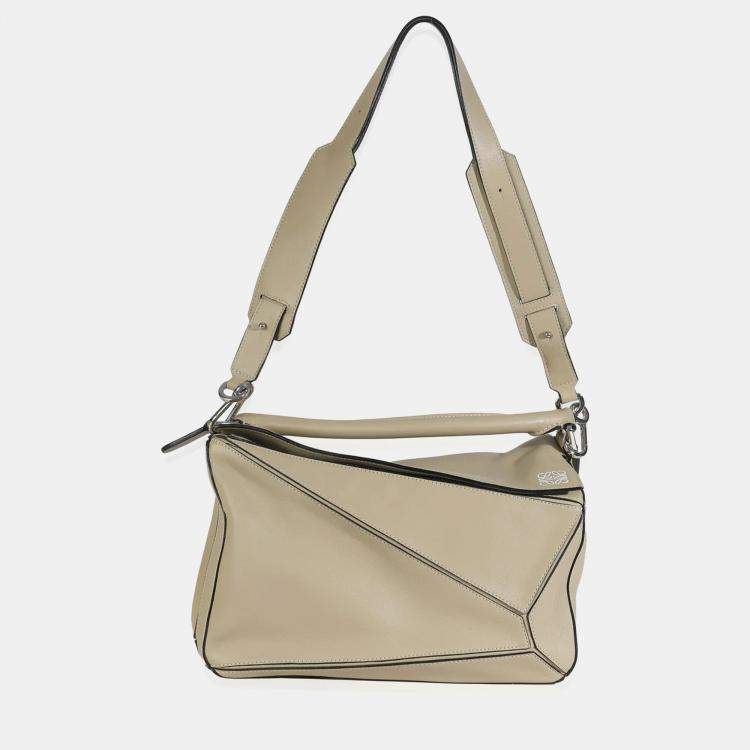 Pre Owned Loewe Sand Smooth Calfskin Medium Puzzle Bag