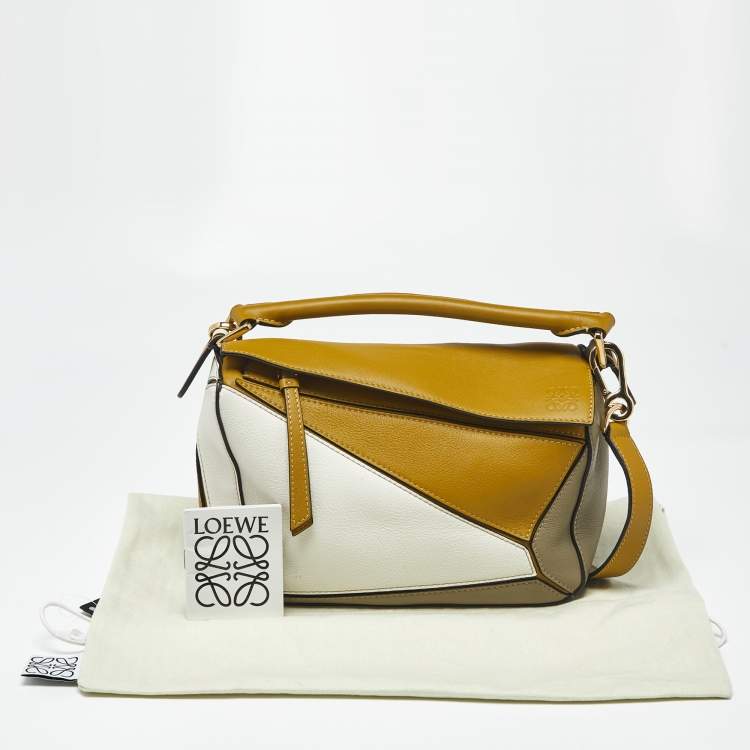 Pre Owned Loewe Tri Color Leather Small Puzzle Top Handle Bag