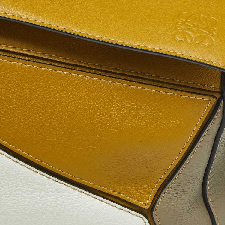 Pre Owned Loewe Tri Color Leather Small Puzzle Top Handle Bag