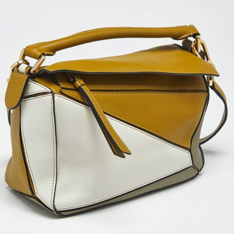 Pre Owned Loewe Tri Color Leather Small Puzzle Top Handle Bag