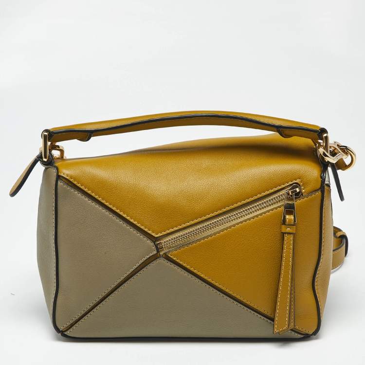 Pre Owned Loewe Tri Color Leather Small Puzzle Top Handle Bag