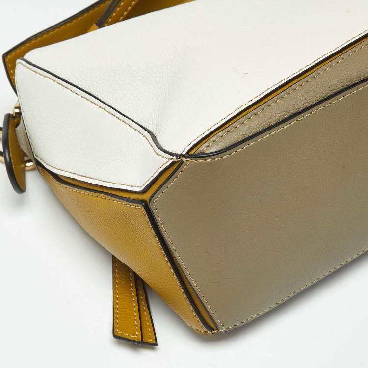 Pre Owned Loewe Tri Color Leather Small Puzzle Top Handle Bag