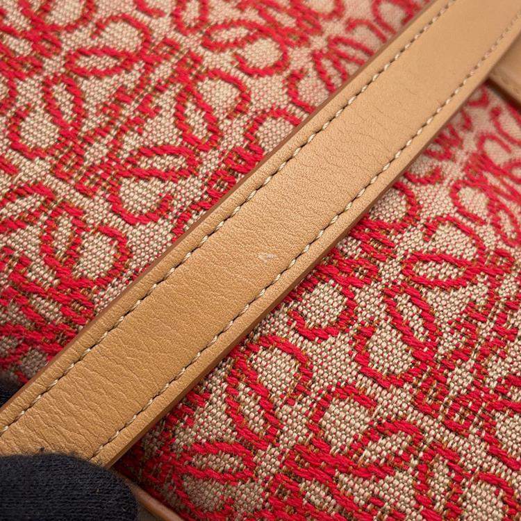 Pre Owned Loewe Amazona 23 Anagram Beige/Red Canvas Leather Size 23