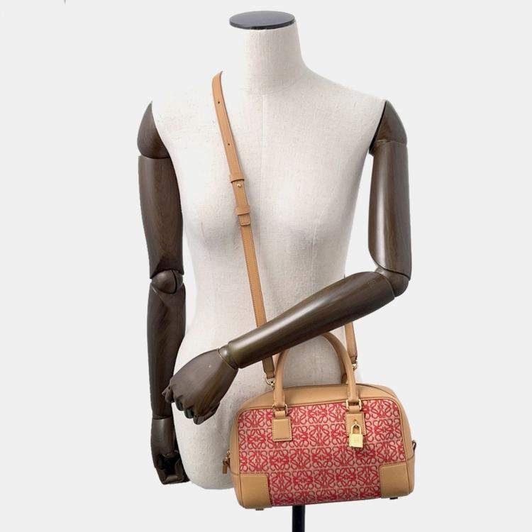 Pre Owned Loewe Amazona 23 Anagram Beige/Red Canvas Leather Size 23