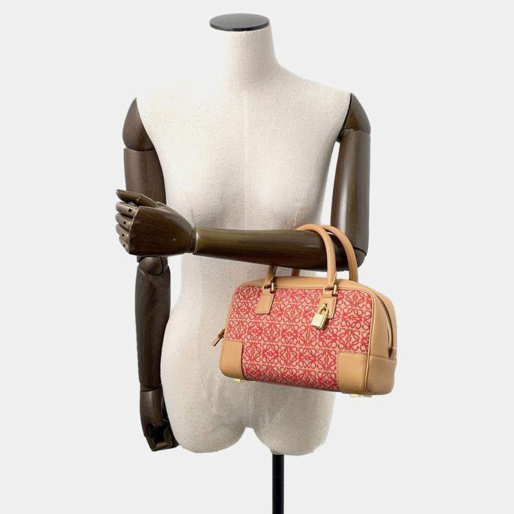 Pre Owned Loewe Amazona 23 Anagram Beige/Red Canvas Leather Size 23