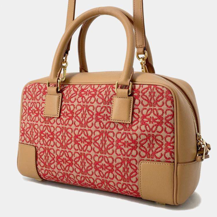 Pre Owned Loewe Amazona 23 Anagram Beige/Red Canvas Leather Size 23