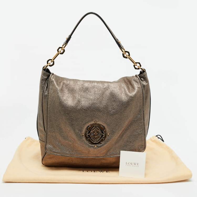 Pre Owned Loewe Metallic Leather Anagram Maia Flap Top Handle Bag