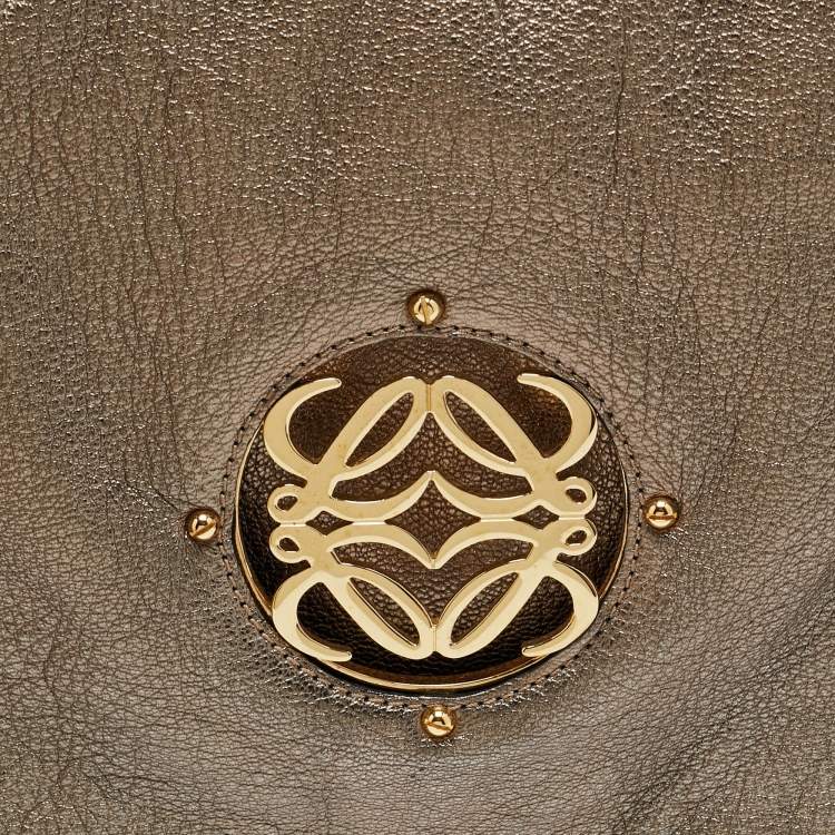 Pre Owned Loewe Metallic Leather Anagram Maia Flap Top Handle Bag