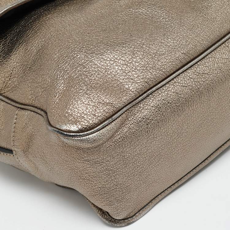 Pre Owned Loewe Metallic Leather Anagram Maia Flap Top Handle Bag