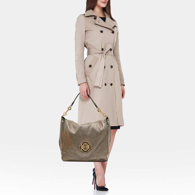 Pre Owned Loewe Metallic Leather Anagram Maia Flap Top Handle Bag