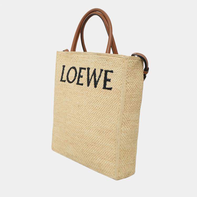 Pre Owned Loewe Logo Raffia Tote Bag