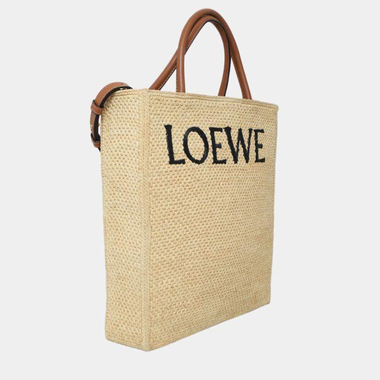 Pre Owned Loewe Logo Raffia Tote Bag