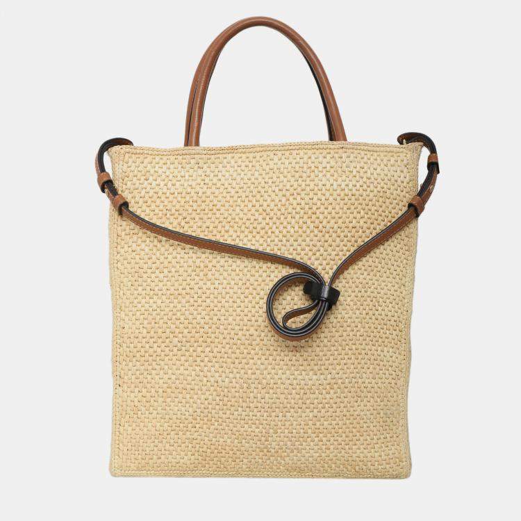 Pre Owned Loewe Logo Raffia Tote Bag
