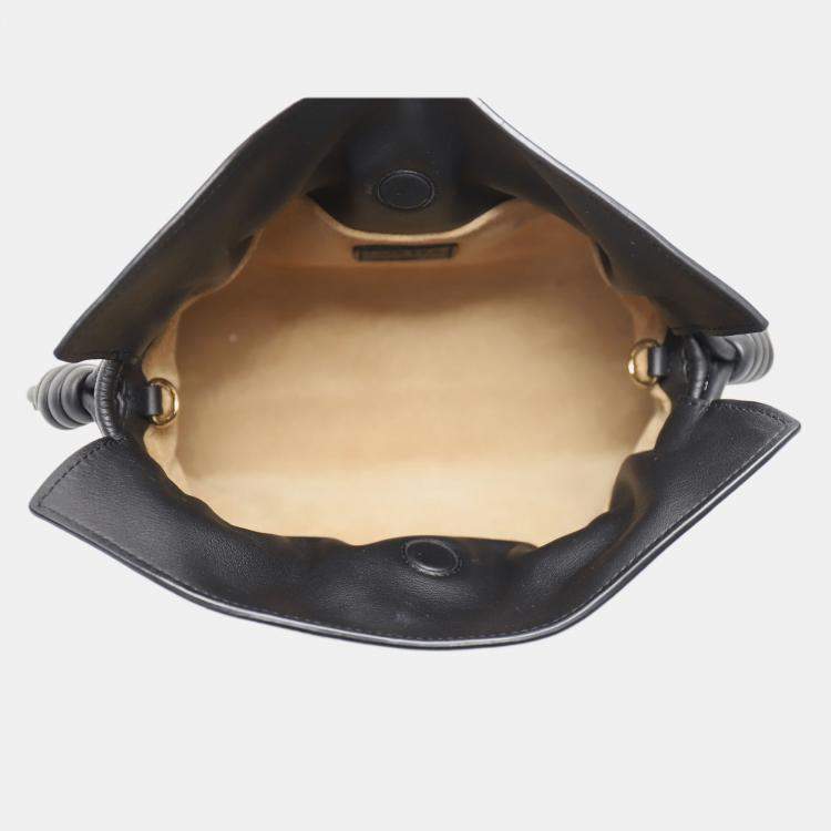 Pre Owned Loewe Black Calf Leather, Suede Mini Flamenco Knot Clutch