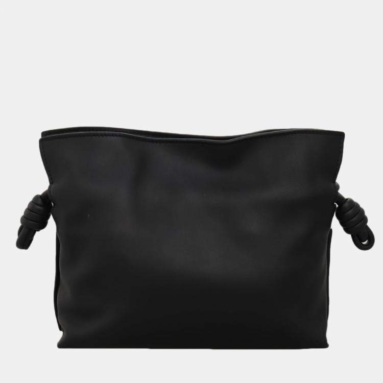 Pre Owned Loewe Black Calf Leather, Suede Mini Flamenco Knot Clutch