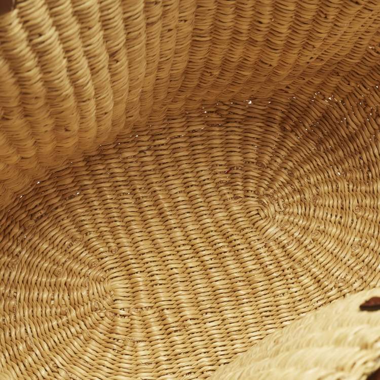 Pre Owned Loewe Brown/Natural Woven Raffia and Leather Shell Basket Tote