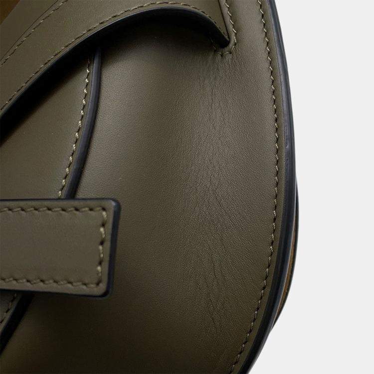 Pre Owned Loewe Gate Dual Shoulder Bag Olive Green Calf Leather Size Small