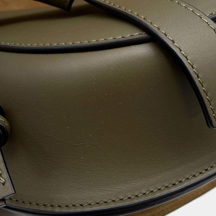 Pre Owned Loewe Gate Dual Shoulder Bag Olive Green Calf Leather Size Small