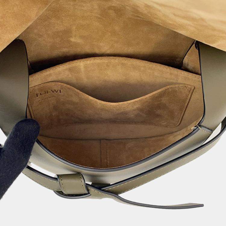 Pre Owned Loewe Gate Dual Shoulder Bag Olive Green Calf Leather Size Small