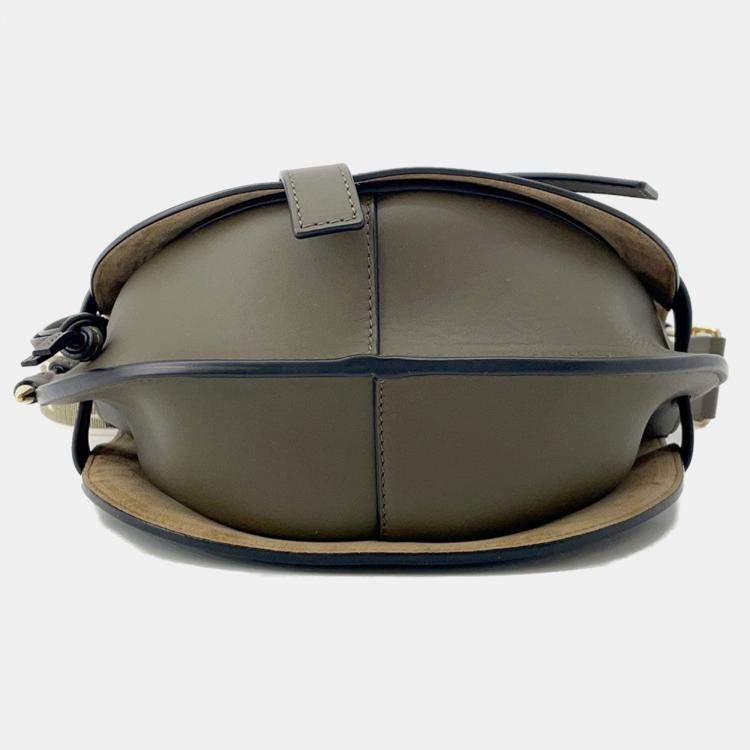 Pre Owned Loewe Gate Dual Shoulder Bag Olive Green Calf Leather Size Small