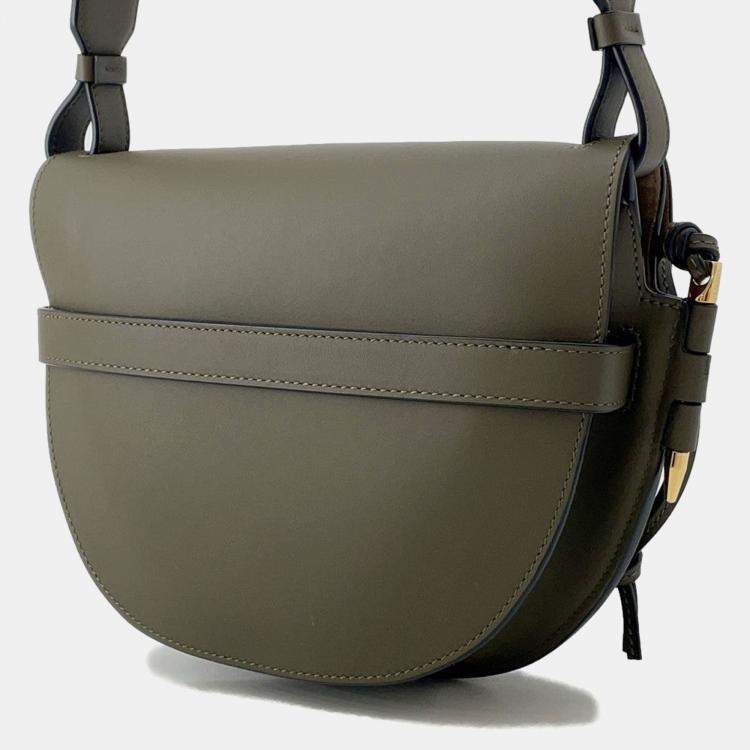 Pre Owned Loewe Gate Dual Shoulder Bag Olive Green Calf Leather Size Small