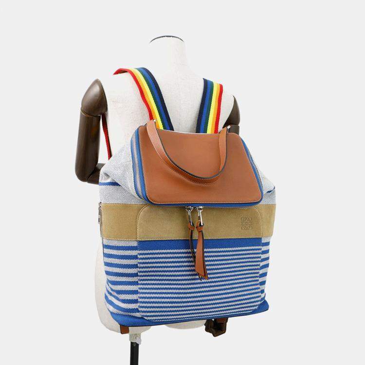 Pre Owned Loewe Goya Anagram Backpack Blue/White/Brown Canvas Leather