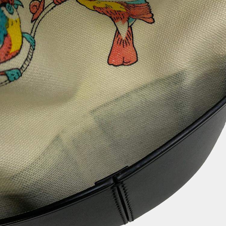 Pre Owned Loewe Paula Ibiza Balloon Shoulder White/Black Canvas Leather Size Small