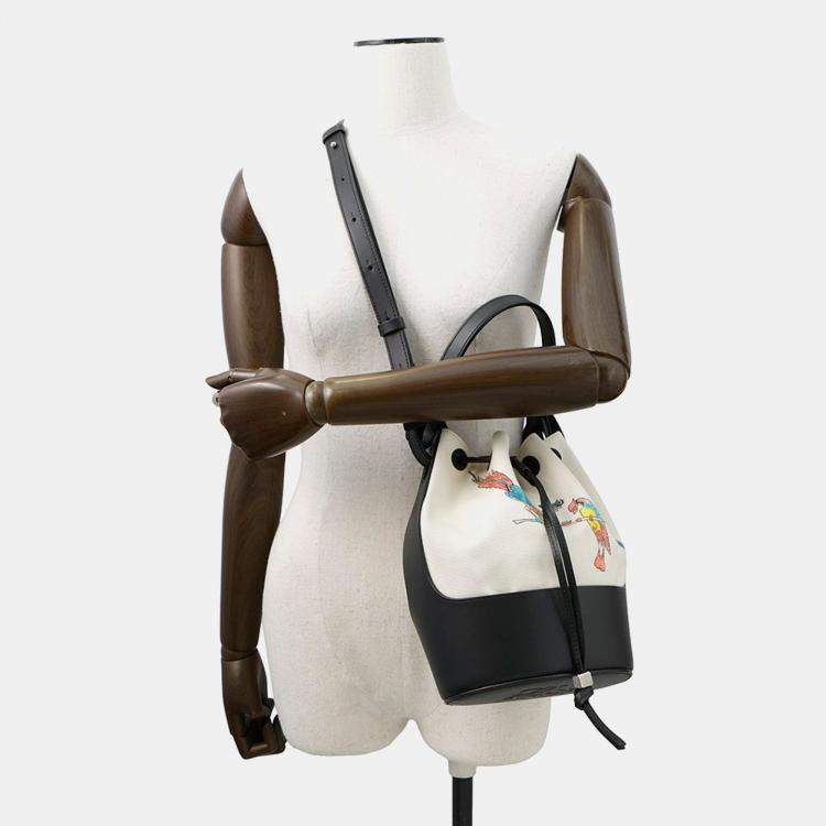 Pre Owned Loewe Paula Ibiza Balloon Shoulder White/Black Canvas Leather Size Small