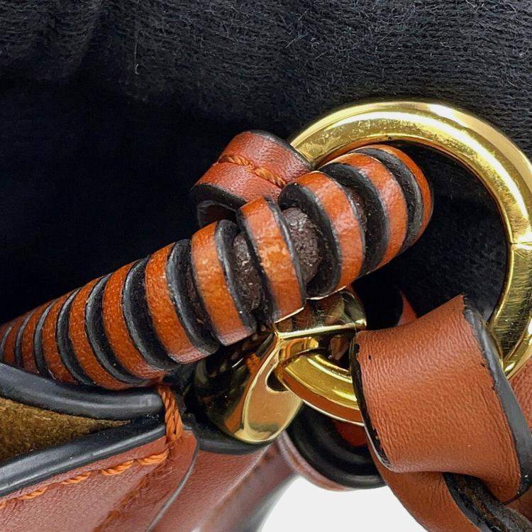 Pre Owned Loewe Gate Bucket Anagram Logo 2-Way Brown Calf Leather