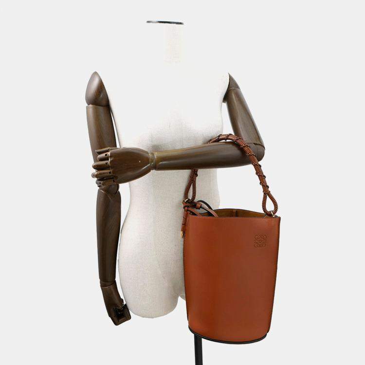 Pre Owned Loewe Gate Bucket Anagram Logo 2-Way Brown Calf Leather