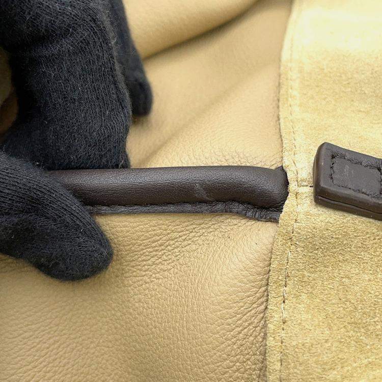 Pre Owned Loewe Flamenco Purse 2Way Shoulder Bag Beige Suede Size Large