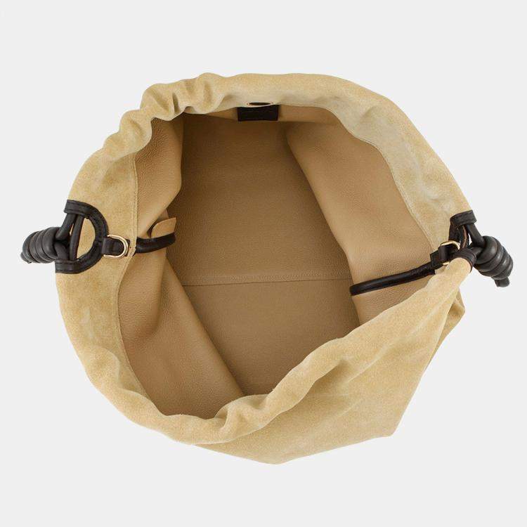 Pre Owned Loewe Flamenco Purse 2Way Shoulder Bag Beige Suede Size Large