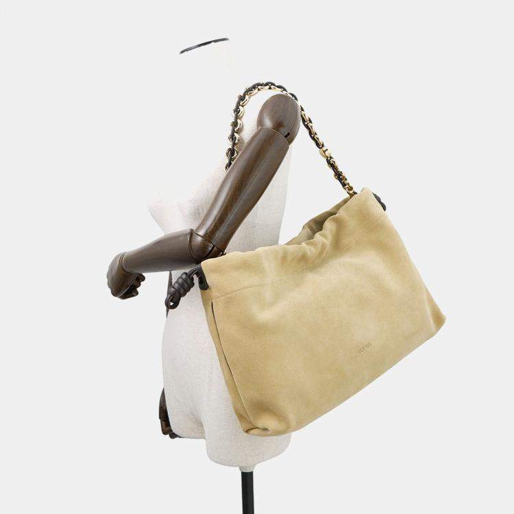 Pre Owned Loewe Flamenco Purse 2Way Shoulder Bag Beige Suede Size Large