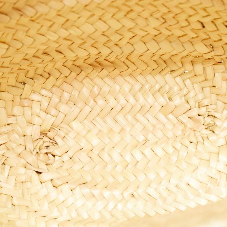 Pre Owned Loewe White/Cream Leather and Raffia Beach Basket Bag