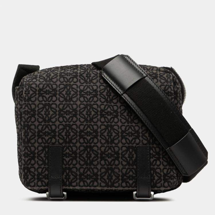 Pre Owned Loewe Black XS Anagram Canvas Military Messenger Bag