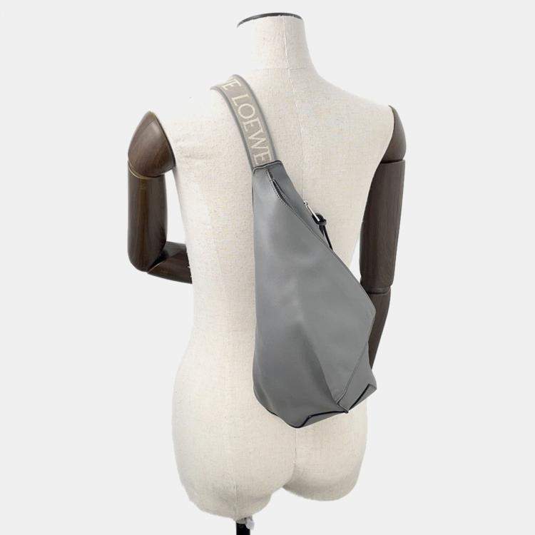 Pre Owned Loewe Anton Sling Bag Gray Leather