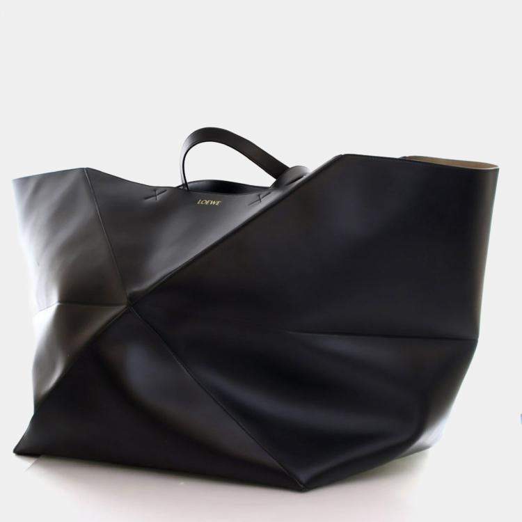 Pre Owned Loewe XXL Black Calfskin Puzzle Fold Tote