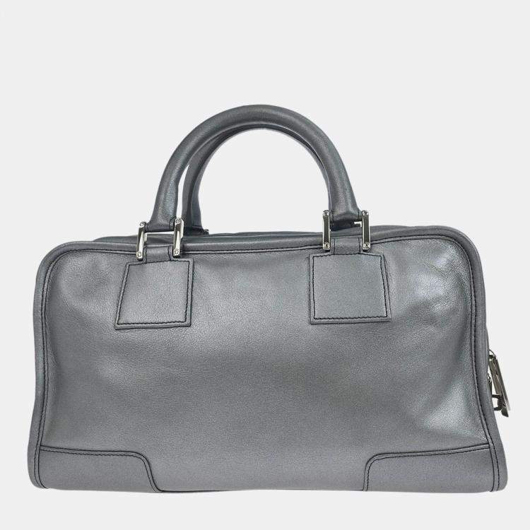 Pre Owned Loewe Silver Lambskin Amazona 28 Handbag