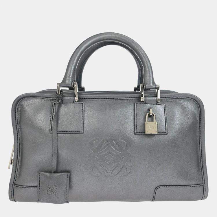 Pre Owned Loewe Silver Lambskin Amazona 28 Handbag